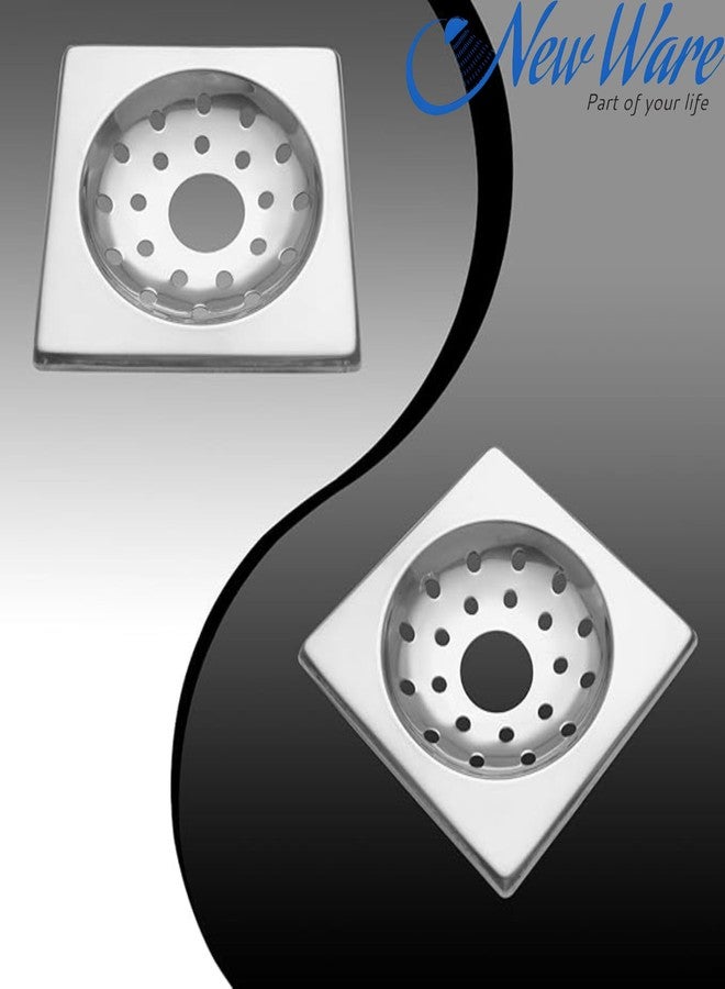 NEW WARE 6 x 6 Inch Square Stainless Steel Bathroom Floor Drain with Hole | Chrome Finish Shower Water Drain Grating - Image 3